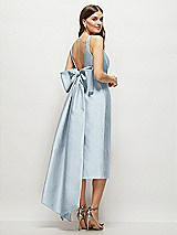 Rear View Thumbnail - Mist Scoop Neck Corset Satin Midi Dress with Floor-Length Bow Tails