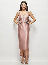 Front View Thumbnail - Neu Nude Scoop Neck Corset Satin Midi Dress with Floor-Length Bow Tails
