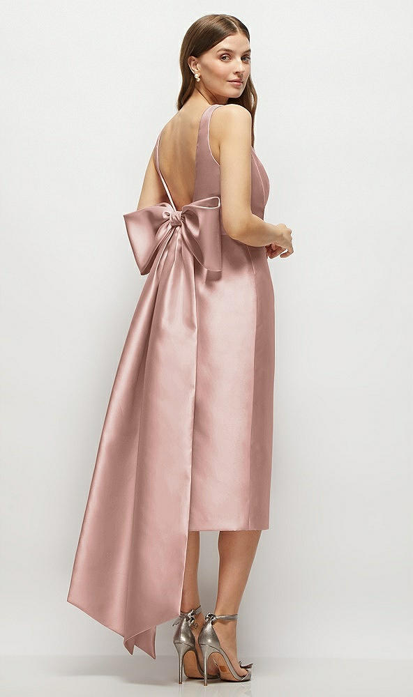 Back View - Neu Nude Scoop Neck Corset Satin Midi Dress with Floor-Length Bow Tails