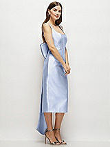 Side View Thumbnail - Sky Blue Scoop Neck Corset Satin Midi Dress with Floor-Length Bow Tails