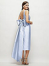 Rear View Thumbnail - Sky Blue Scoop Neck Corset Satin Midi Dress with Floor-Length Bow Tails
