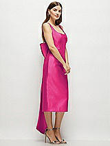 Side View Thumbnail - Think Pink Scoop Neck Corset Satin Midi Dress with Floor-Length Bow Tails