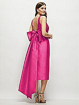 Rear View Thumbnail - Think Pink Scoop Neck Corset Satin Midi Dress with Floor-Length Bow Tails