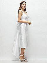 Side View Thumbnail - White Scoop Neck Corset Satin Midi Dress with Floor-Length Bow Tails