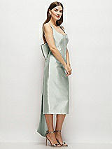 Side View Thumbnail - Willow Green Scoop Neck Corset Satin Midi Dress with Floor-Length Bow Tails