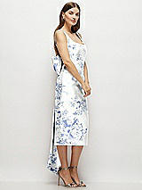 Side View Thumbnail - Cottage Rose Larkspur Floral Scoop Neck Corset Satin Midi Dress with Floor-Length Bow Tails