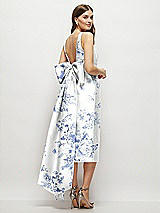 Rear View Thumbnail - Cottage Rose Larkspur Floral Scoop Neck Corset Satin Midi Dress with Floor-Length Bow Tails
