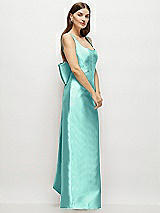 Side View Thumbnail - Coastal Scoop Neck Corset Satin Maxi Dress with Floor-Length Bow Tails