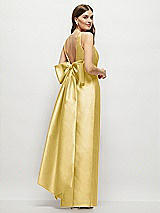 Front View Thumbnail - Maize Scoop Neck Corset Satin Maxi Dress with Floor-Length Bow Tails