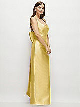 Side View Thumbnail - Maize Scoop Neck Corset Satin Maxi Dress with Floor-Length Bow Tails