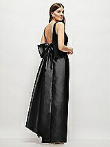 Front View Thumbnail - Black Scoop Neck Corset Satin Maxi Dress with Floor-Length Bow Tails