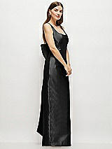 Side View Thumbnail - Black Scoop Neck Corset Satin Maxi Dress with Floor-Length Bow Tails