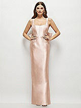Rear View Thumbnail - Cameo Scoop Neck Corset Satin Maxi Dress with Floor-Length Bow Tails