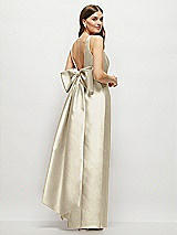 Front View Thumbnail - Champagne Scoop Neck Corset Satin Maxi Dress with Floor-Length Bow Tails