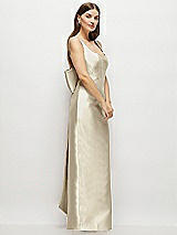 Side View Thumbnail - Champagne Scoop Neck Corset Satin Maxi Dress with Floor-Length Bow Tails