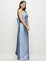 Side View Thumbnail - Cloudy Scoop Neck Corset Satin Maxi Dress with Floor-Length Bow Tails