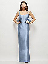 Rear View Thumbnail - Cloudy Scoop Neck Corset Satin Maxi Dress with Floor-Length Bow Tails