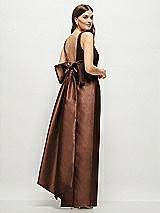 Front View Thumbnail - Cognac Scoop Neck Corset Satin Maxi Dress with Floor-Length Bow Tails