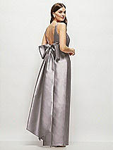 Front View Thumbnail - Cashmere Gray Scoop Neck Corset Satin Maxi Dress with Floor-Length Bow Tails