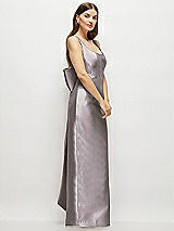 Side View Thumbnail - Cashmere Gray Scoop Neck Corset Satin Maxi Dress with Floor-Length Bow Tails