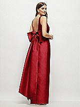 Front View Thumbnail - Garnet Scoop Neck Corset Satin Maxi Dress with Floor-Length Bow Tails