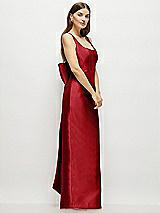 Side View Thumbnail - Garnet Scoop Neck Corset Satin Maxi Dress with Floor-Length Bow Tails