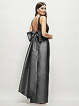 Front View Thumbnail - Gunmetal Scoop Neck Corset Satin Maxi Dress with Floor-Length Bow Tails