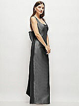 Side View Thumbnail - Gunmetal Scoop Neck Corset Satin Maxi Dress with Floor-Length Bow Tails