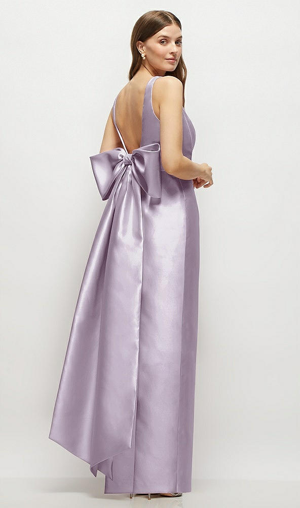 Front View - Lilac Haze Scoop Neck Corset Satin Maxi Dress with Floor-Length Bow Tails