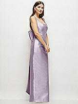 Side View Thumbnail - Lilac Haze Scoop Neck Corset Satin Maxi Dress with Floor-Length Bow Tails