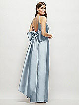 Front View Thumbnail - Mist Scoop Neck Corset Satin Maxi Dress with Floor-Length Bow Tails