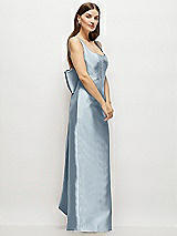 Side View Thumbnail - Mist Scoop Neck Corset Satin Maxi Dress with Floor-Length Bow Tails