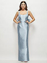 Rear View Thumbnail - Mist Scoop Neck Corset Satin Maxi Dress with Floor-Length Bow Tails
