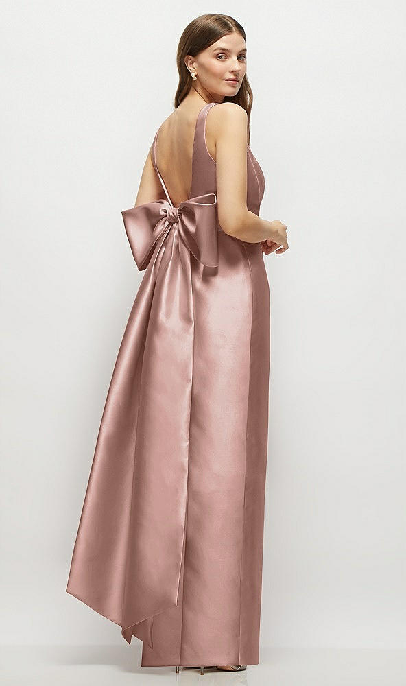 Front View - Neu Nude Scoop Neck Corset Satin Maxi Dress with Floor-Length Bow Tails