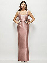 Rear View Thumbnail - Neu Nude Scoop Neck Corset Satin Maxi Dress with Floor-Length Bow Tails