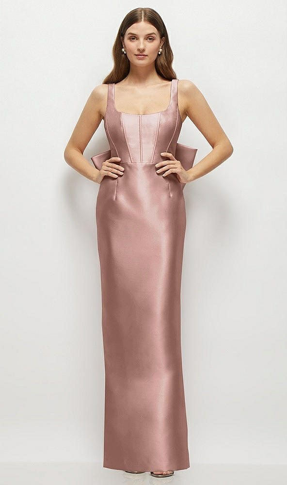 Back View - Neu Nude Scoop Neck Corset Satin Maxi Dress with Floor-Length Bow Tails