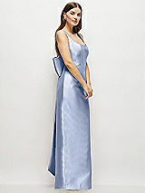 Side View Thumbnail - Sky Blue Scoop Neck Corset Satin Maxi Dress with Floor-Length Bow Tails