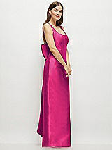 Side View Thumbnail - Think Pink Scoop Neck Corset Satin Maxi Dress with Floor-Length Bow Tails