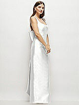 Side View Thumbnail - White Scoop Neck Corset Satin Maxi Dress with Floor-Length Bow Tails