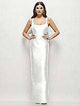 Rear View Thumbnail - White Scoop Neck Corset Satin Maxi Dress with Floor-Length Bow Tails