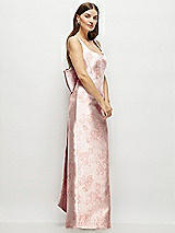 Side View Thumbnail - Bow And Blossom Print Floral Scoop Neck Corset Satin Maxi Dress with Floor-Length Bow Tails