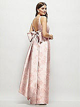 Rear View Thumbnail - Bow And Blossom Print Floral Scoop Neck Corset Satin Maxi Dress with Floor-Length Bow Tails