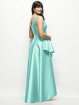 Rear View Thumbnail - Coastal Beaded Floral Bodice Satin Maxi Dress with Layered Ballgown Skirt