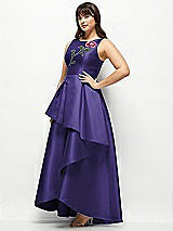 Side View Thumbnail - Grape Beaded Floral Bodice Satin Maxi Dress with Layered Ballgown Skirt