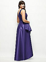 Rear View Thumbnail - Grape Beaded Floral Bodice Satin Maxi Dress with Layered Ballgown Skirt