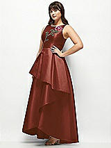 Side View Thumbnail - Auburn Moon Beaded Floral Bodice Satin Maxi Dress with Layered Ballgown Skirt