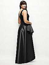 Rear View Thumbnail - Black Beaded Floral Bodice Satin Maxi Dress with Layered Ballgown Skirt