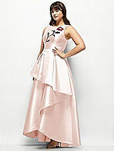 Side View Thumbnail - Blush Beaded Floral Bodice Satin Maxi Dress with Layered Ballgown Skirt