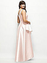Rear View Thumbnail - Blush Beaded Floral Bodice Satin Maxi Dress with Layered Ballgown Skirt