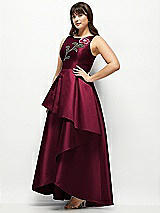 Side View Thumbnail - Cabernet Beaded Floral Bodice Satin Maxi Dress with Layered Ballgown Skirt